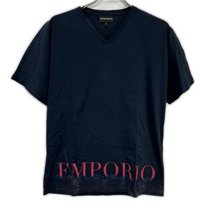 EMPORIOARMANI エンポリオアルマーニ 6Z1T6Q ネイビー×レッド ロゴプリント ショートスリーブカットソー トップス