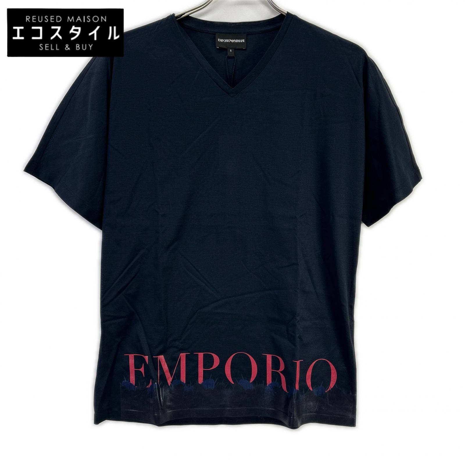 EMPORIOARMANI エンポリオアルマーニ 6Z1T6Q ネイビー×レッド ロゴプリント ショートスリーブカットソー トップス