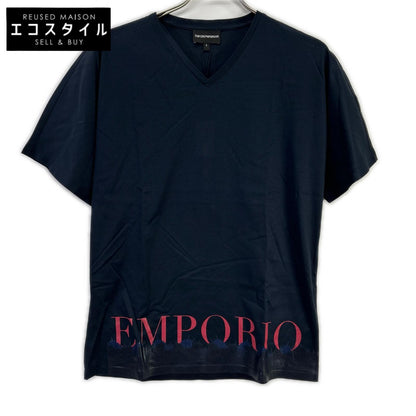 EMPORIOARMANI エンポリオアルマーニ 6Z1T6Q ネイビー×レッド ロゴプリント ショートスリーブカットソー トップス