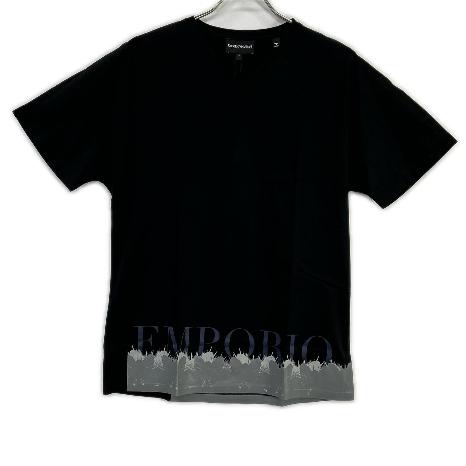 EMPORIOARMANI エンポリオアルマーニ 6Z1T6Q ブラック×グレー ロゴプリント ショートスリーブカットソー トップス