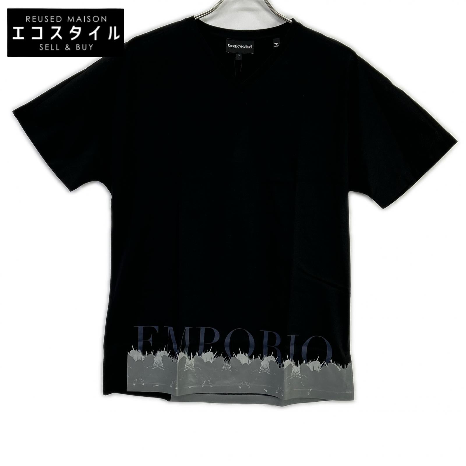 EMPORIOARMANI エンポリオアルマーニ 6Z1T6Q ブラック×グレー ロゴプリント ショートスリーブカットソー トップス