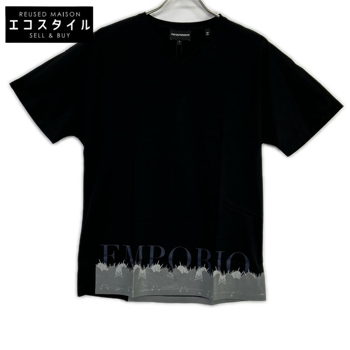 EMPORIOARMANI エンポリオアルマーニ 6Z1T6Q ブラック×グレー ロゴプリント ショートスリーブカットソー トップス