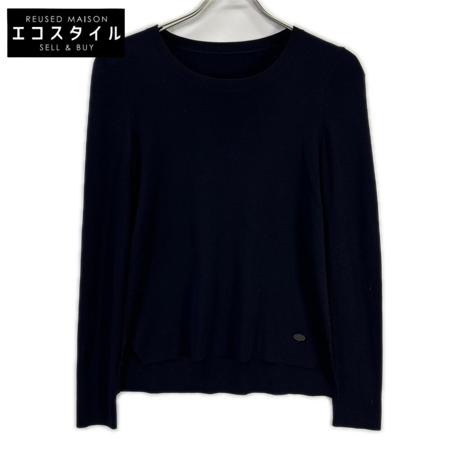 FOXEY フォクシー 30525 ダークネイビー ロゴプレート サイドスリットウールニット トップス