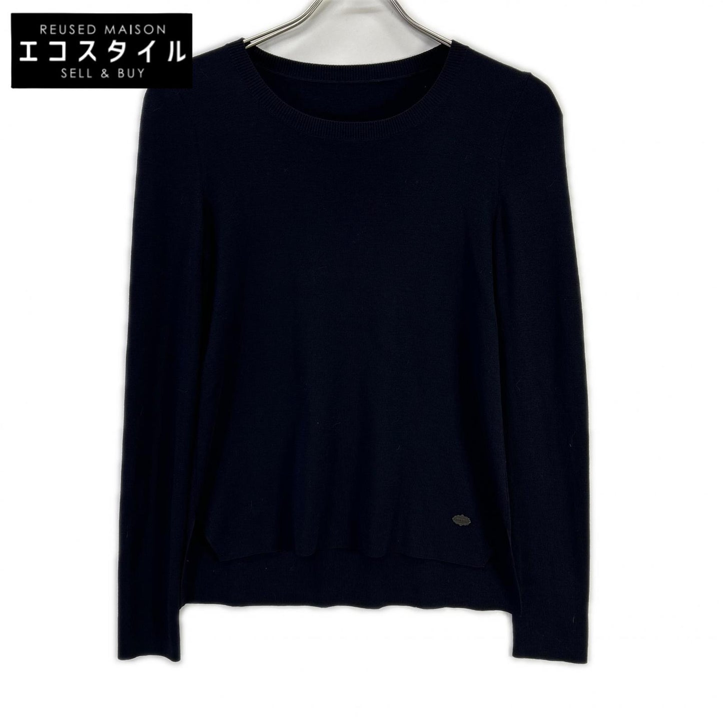 FOXEY フォクシー 30525 ダークネイビー ロゴプレート サイドスリットウールニット トップス