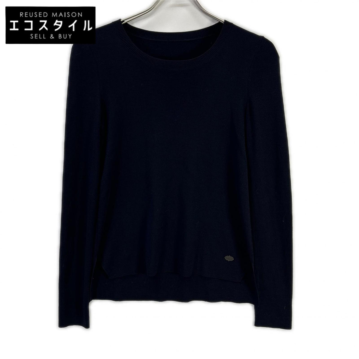 FOXEY フォクシー 30525 ダークネイビー ロゴプレート サイドスリットウールニット トップス