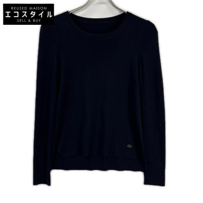 FOXEY フォクシー 30525 ダークネイビー ロゴプレート サイドスリットウールニット トップス