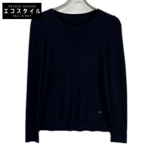 FOXEY フォクシー 30525 ダークネイビー ロゴプレート サイドスリットウールニット トップス