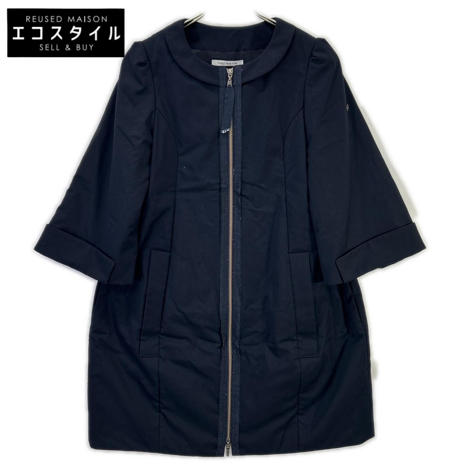 FOXEY NEW YORK フォクシーニューヨーク 33727 ブラック レーヨン混 タキシードコクーンコート コート