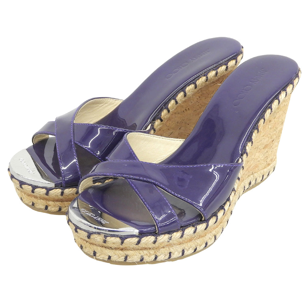 JIMMY CHOO Patent Wedge-Sole Sandals Shoes Women's Perfume Purple 36 Shoes
