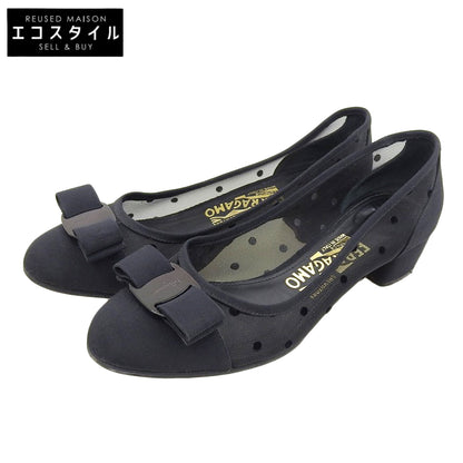 Salvatore Ferragamo Sheer Polka-Dot×Vara Ribbon Pumps Shoes Women's Black 5 1/2 D Shoes