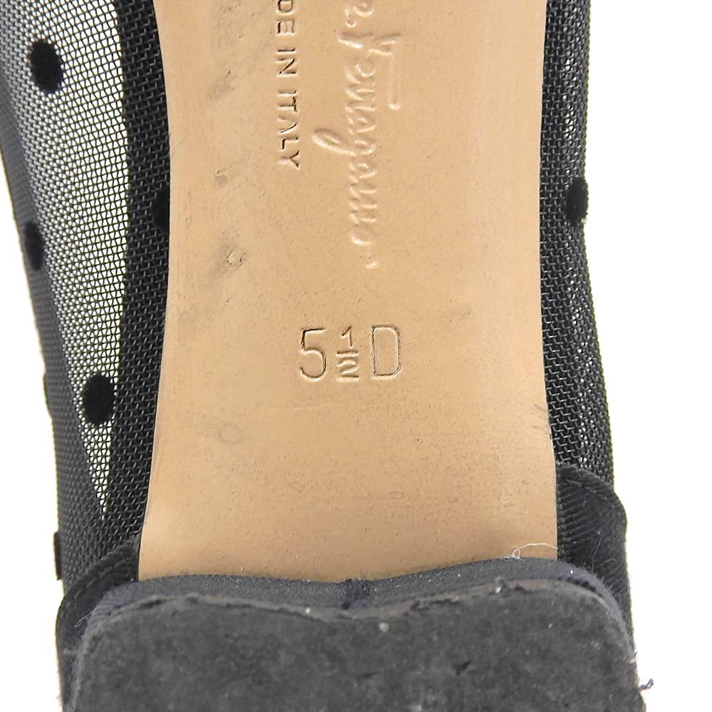 Salvatore Ferragamo Sheer Polka-Dot×Vara Ribbon Pumps Shoes Women's Black 5 1/2 D Shoes