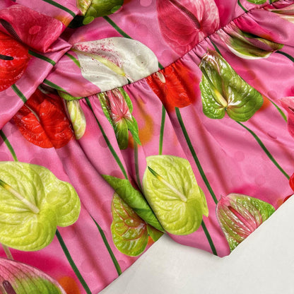 VIVIANO Viviano 24SS VS-SS24-D04 pink anthurium-pattern tiered dress