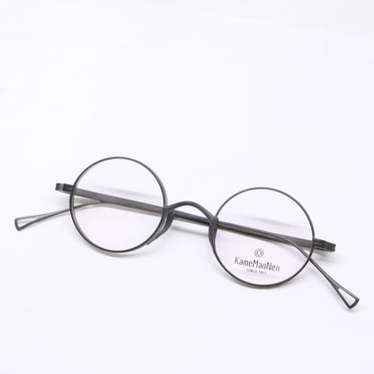 KameManNen カメマンネン 【美品】KMN-99 MBK TITANIUM デモレンズ ラウンドシェイプ アイウェア 眼鏡