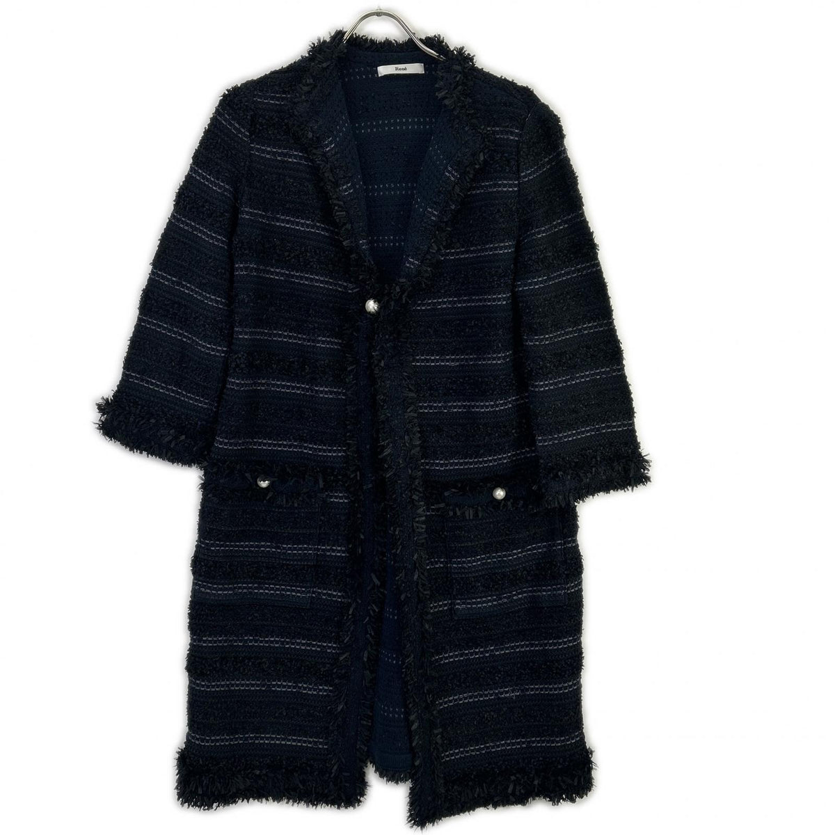 Rene 6112180 Navy × Black Acrylic-Nylon Tweed Coat Coat