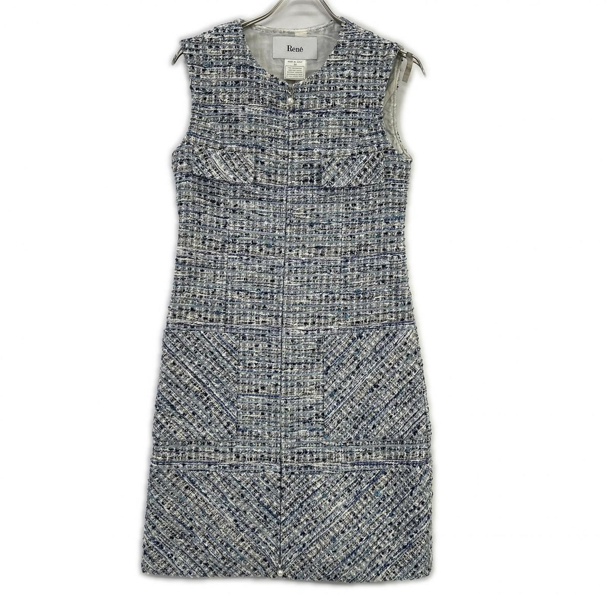 Rene 6216160 White × Light Blue Lurex Tweed Gilet Dress One-Piece Dress