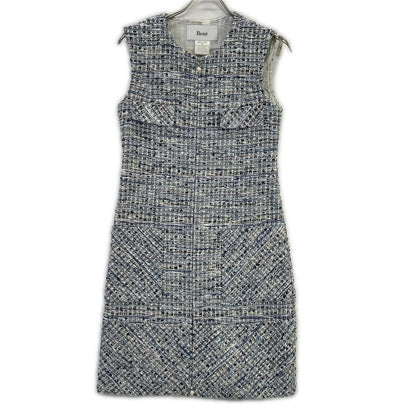 Rene 6216160 White × Light Blue Lurex Tweed Gilet Dress One-Piece Dress