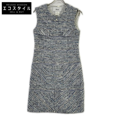 Rene 6216160 White × Light Blue Lurex Tweed Gilet Dress One-Piece Dress