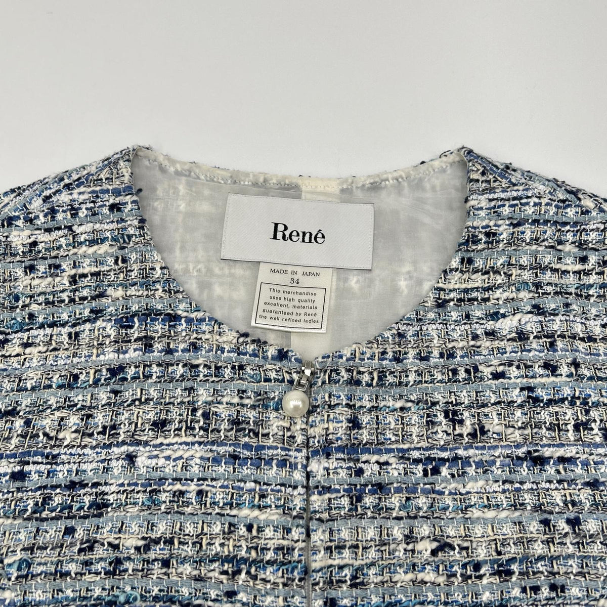Rene 6216160 White × Light Blue Lurex Tweed Gilet Dress One-Piece Dress
