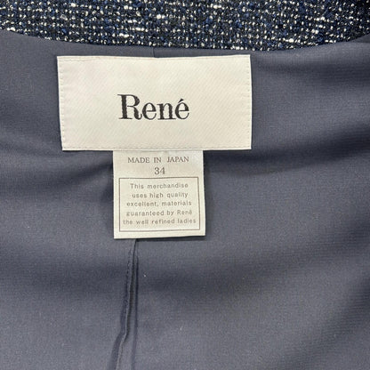 Rene ルネ 6313280 ネイビー レーヨン混 パールボタン ノーカラーツイードジャケット ジャケット