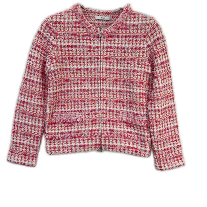 Rene ルネ 24SS 6412270 ピンク×ホワイト ビジュージップ ジップアップ ツイードジャケット ジャケット