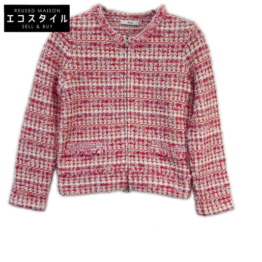 Rene ルネ 24SS 6412270 ピンク×ホワイト ビジュージップ ジップアップ ツイードジャケット ジャケット