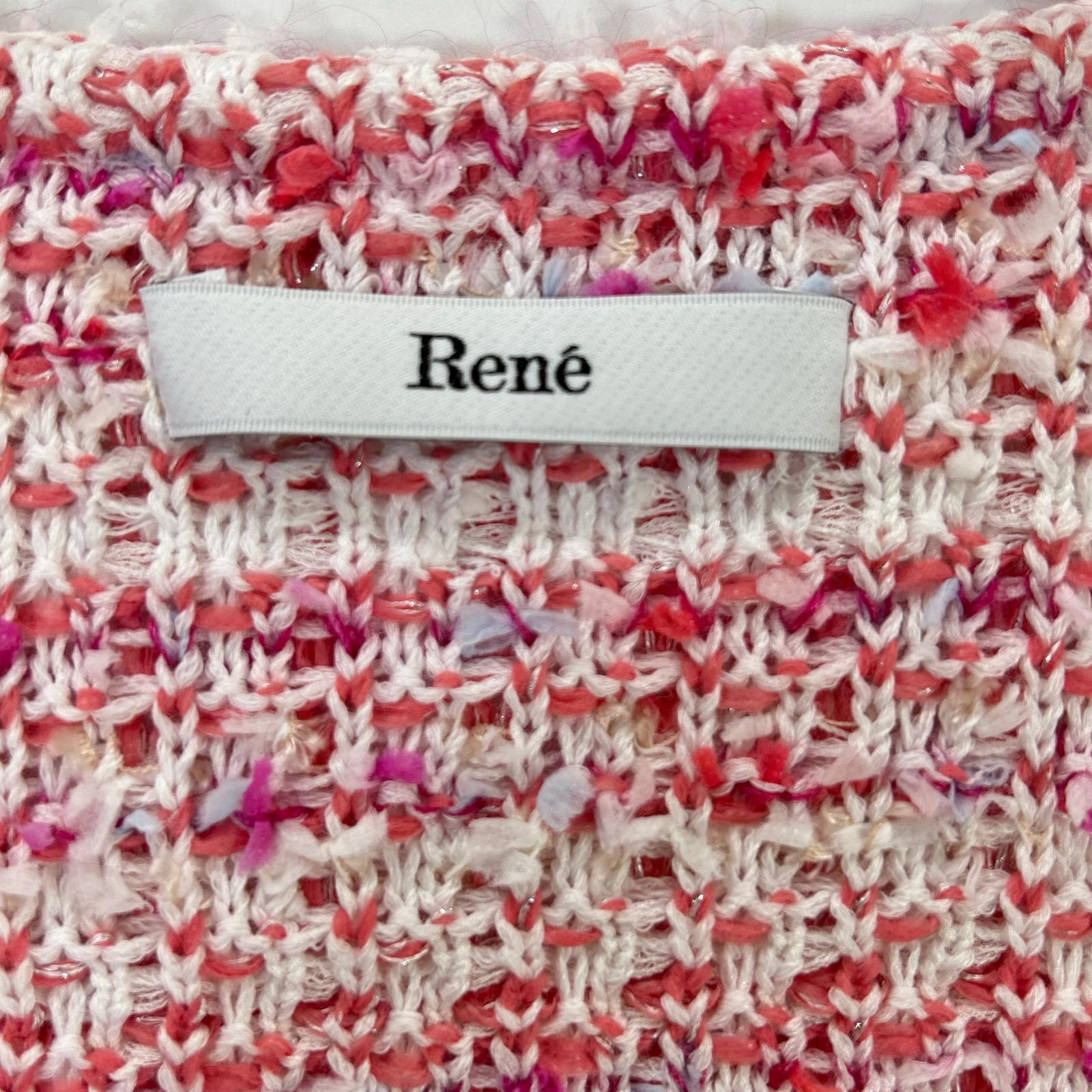 Rene ルネ 24SS 6412270 ピンク×ホワイト ビジュージップ ジップアップ ツイードジャケット ジャケット