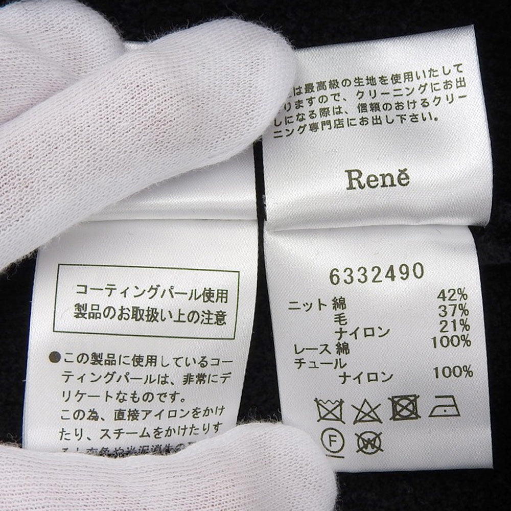 Rene ルネ カットワークデザイン ノースリーブ ニットワンピース レディース 黒 ブラック 34 6332490 ワンピース