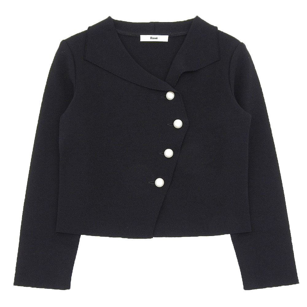Rene ルネ 美品 パールボタン ニットジャケット レディース 黒 ブラック 34 6032310 ジャケット