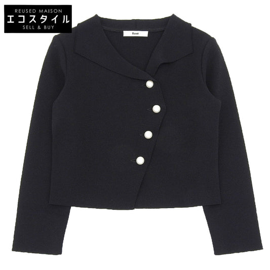 Rene ルネ 美品 パールボタン ニットジャケット レディース 黒 ブラック 34 6032310 ジャケット
