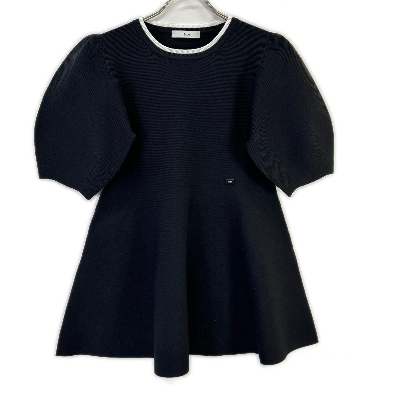 Rene ルネ 24AW 6432130 ブラック バルーンスリーブ フレアスカート ニットワンピース トップス
