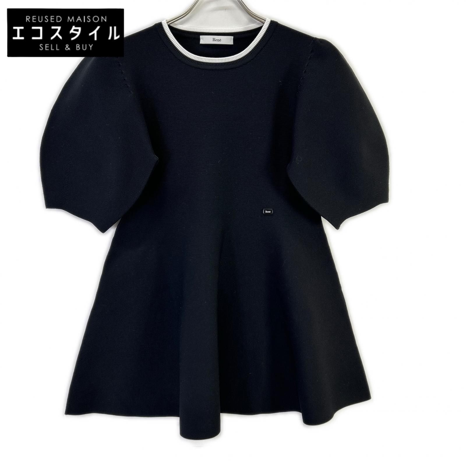 Rene ルネ 24AW 6432130 ブラック バルーンスリーブ フレアスカート ニットワンピース トップス