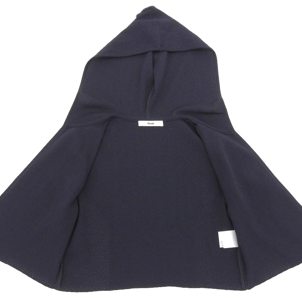 Rene ルネ 美品 ショート丈 フーテッドニットカーディガン トップス レディース ネイビー 36 6822480 トップス