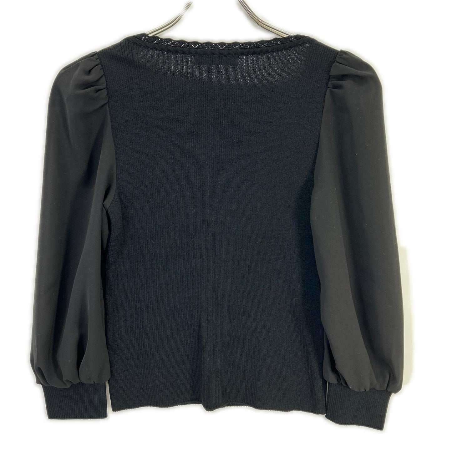 Rene René 6222330 black pearl-button sheer-sleeve knit cardigan, top
