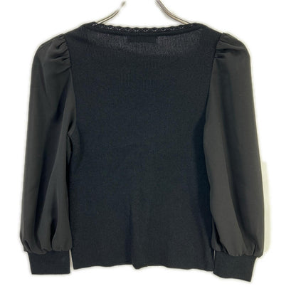 Rene René 6222330 black pearl-button sheer-sleeve knit cardigan, top