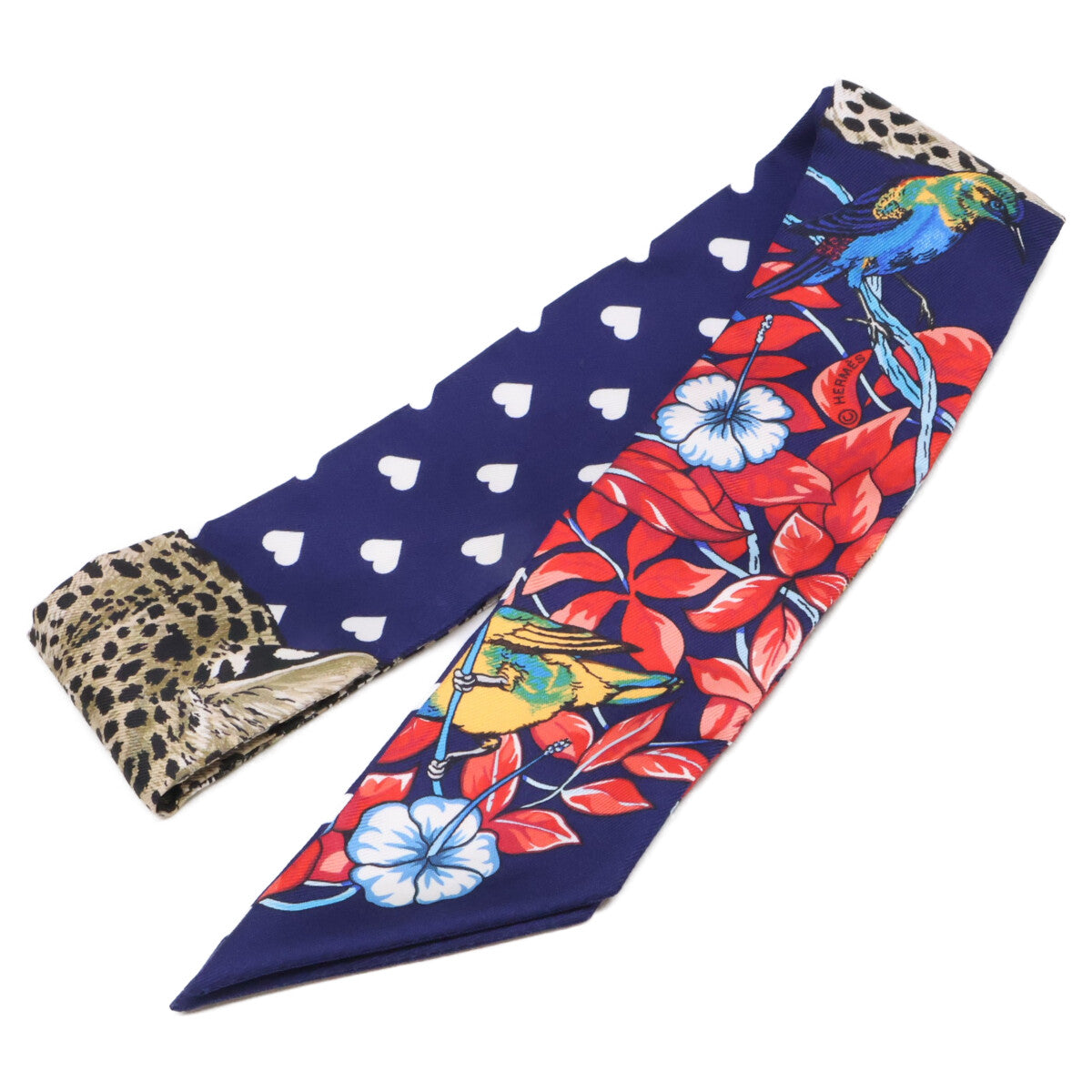 HERMES エルメス 【美品】JUNGLE LOVE LOVE ジャングルラブラブ シルク ツイリー スカーフ