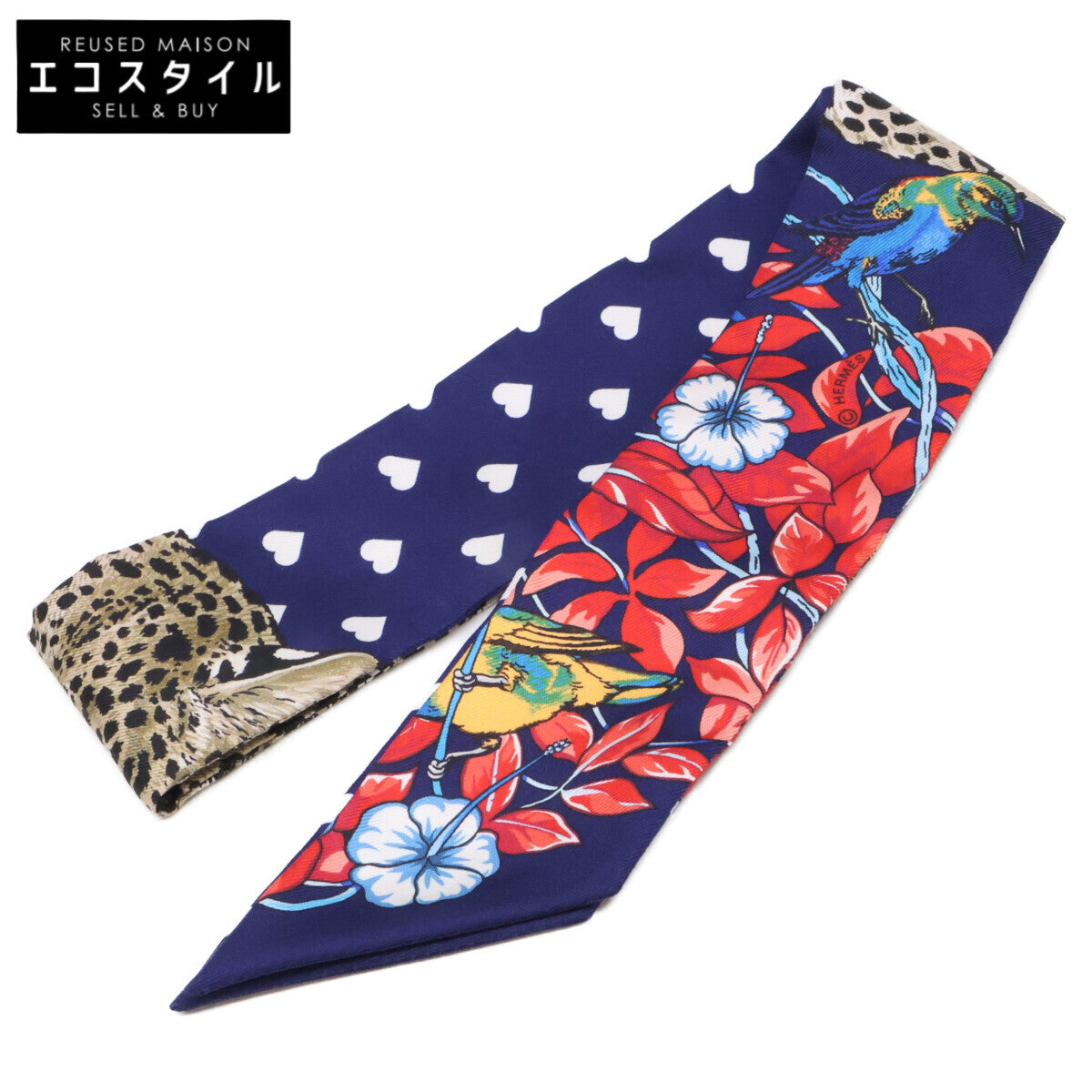 HERMES エルメス 【美品】JUNGLE LOVE LOVE ジャングルラブラブ シルク ツイリー スカーフ