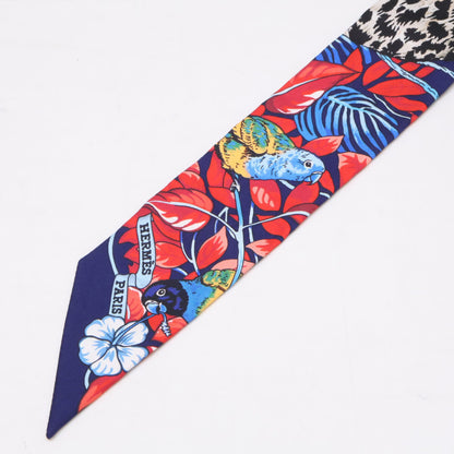 HERMES エルメス 【美品】JUNGLE LOVE LOVE ジャングルラブラブ シルク ツイリー スカーフ