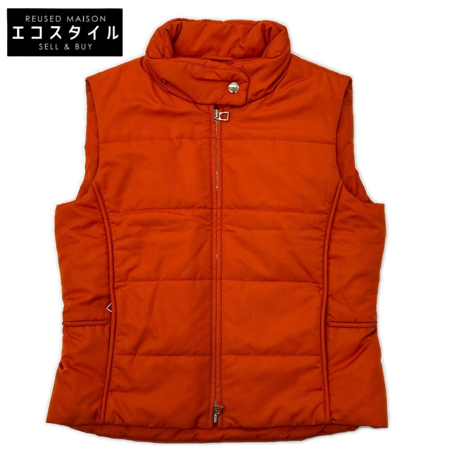 HERMES エルメス オレンジ ナイロン セリエ ジップアップベスト ベスト
