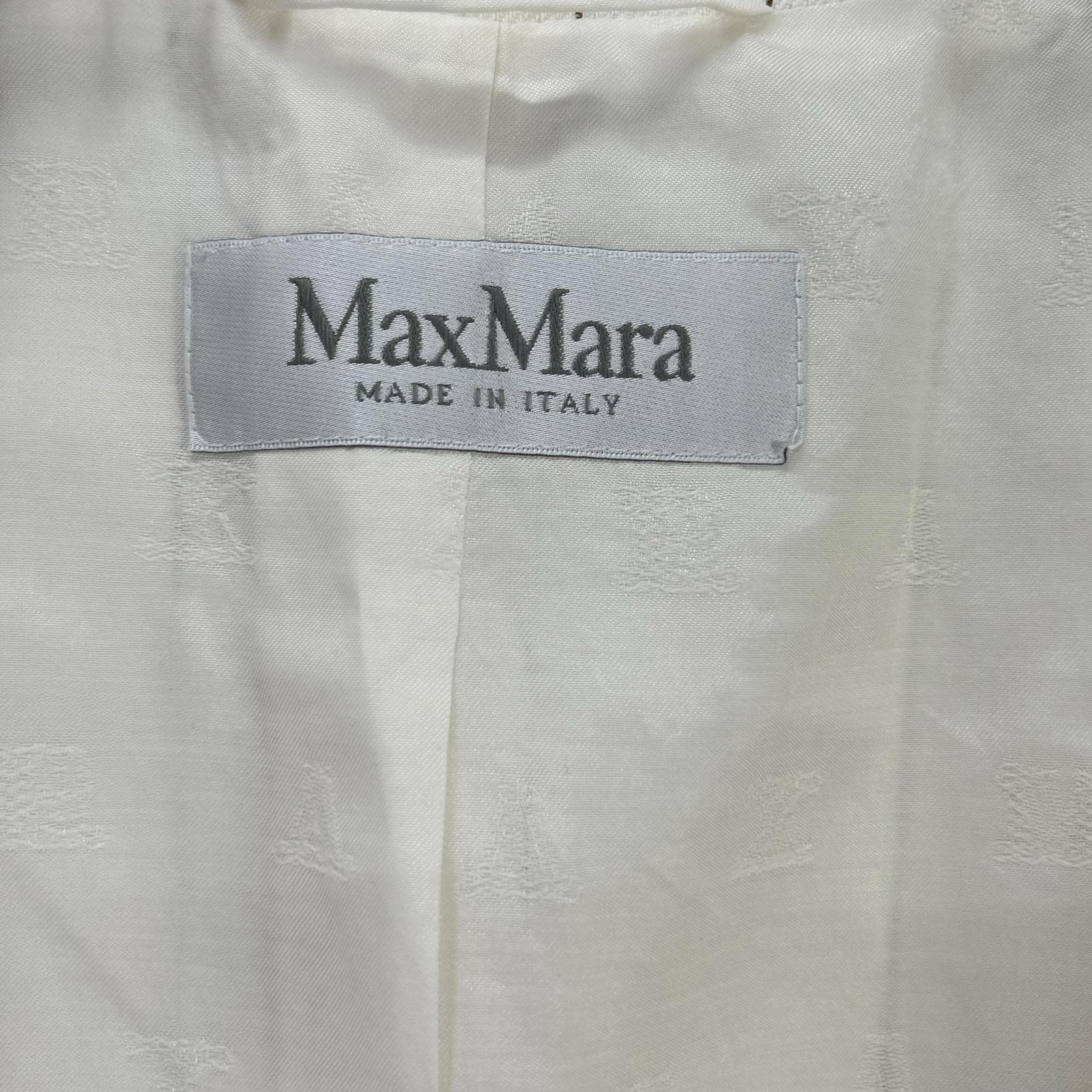 Max Mara マックスマーラ ホワイト ブラウンストライプ 金ボタン ピークドラペルジレ ジャケット