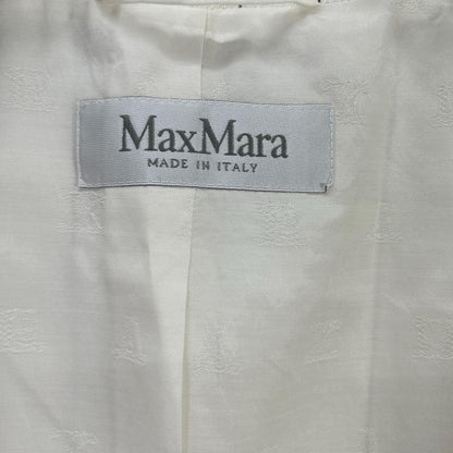 Max Mara マックスマーラ ホワイト ブラウンストライプ 金ボタン ピークドラペルジレ ジャケット