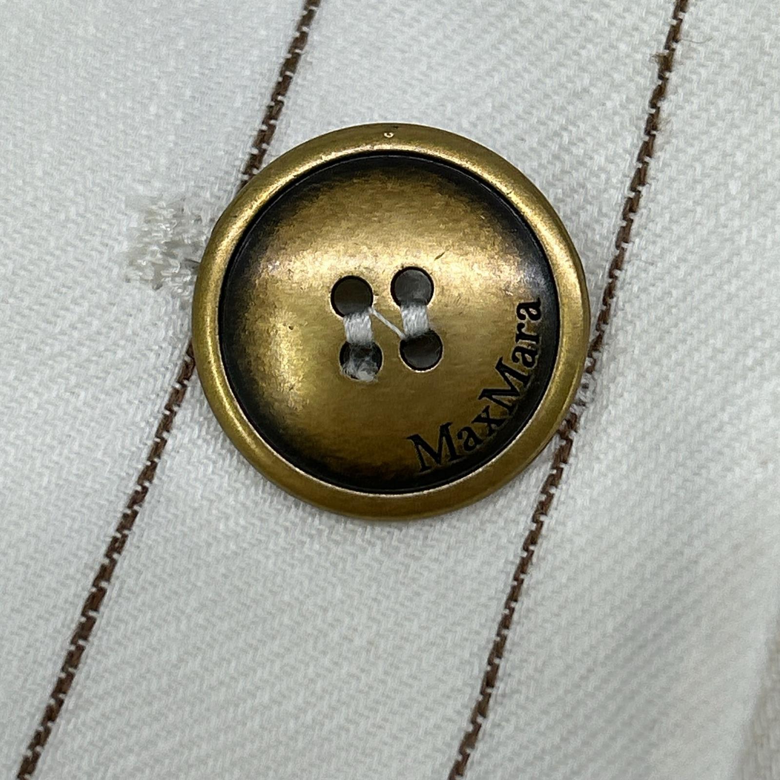 Max Mara マックスマーラ ホワイト ブラウンストライプ 金ボタン ピークドラペルジレ ジャケット