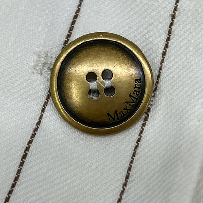 Max Mara マックスマーラ ホワイト ブラウンストライプ 金ボタン ピークドラペルジレ ジャケット