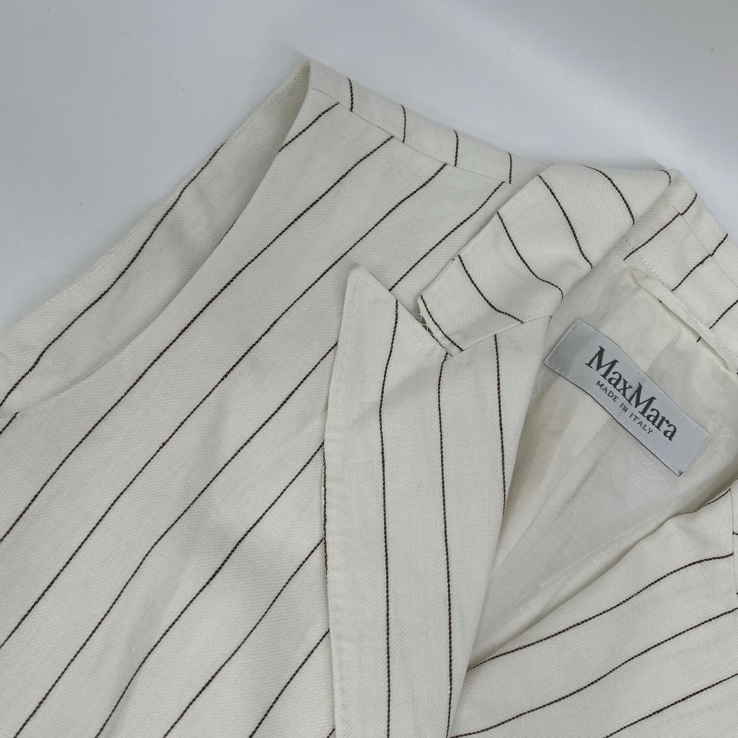 Max Mara マックスマーラ ホワイト ブラウンストライプ 金ボタン ピークドラペルジレ ジャケット
