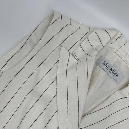 Max Mara マックスマーラ ホワイト ブラウンストライプ 金ボタン ピークドラペルジレ ジャケット