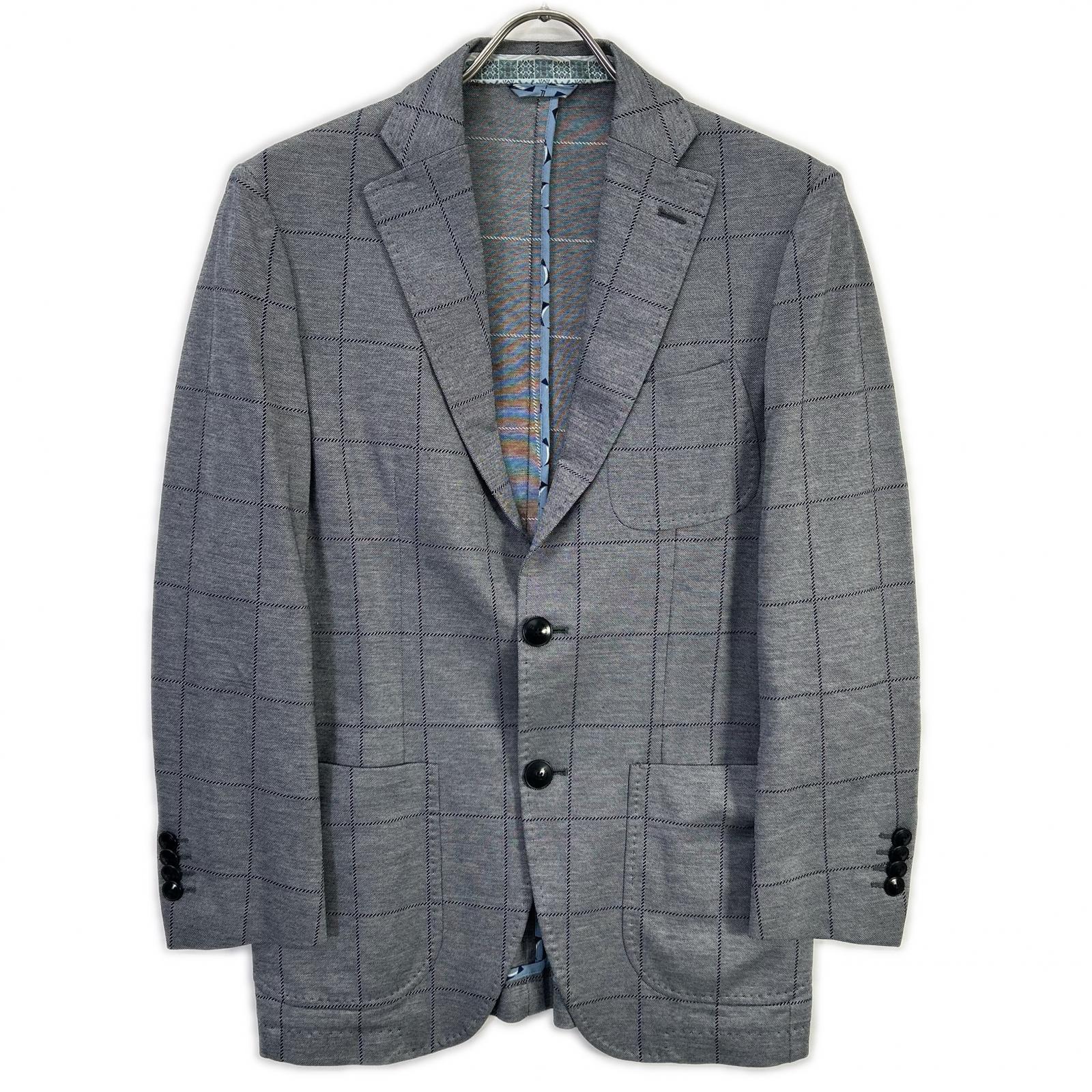 ETRO エトロ グレー チェック柄 NUOVO JERSEY チェック2Bテーラードジャケット ジャケット