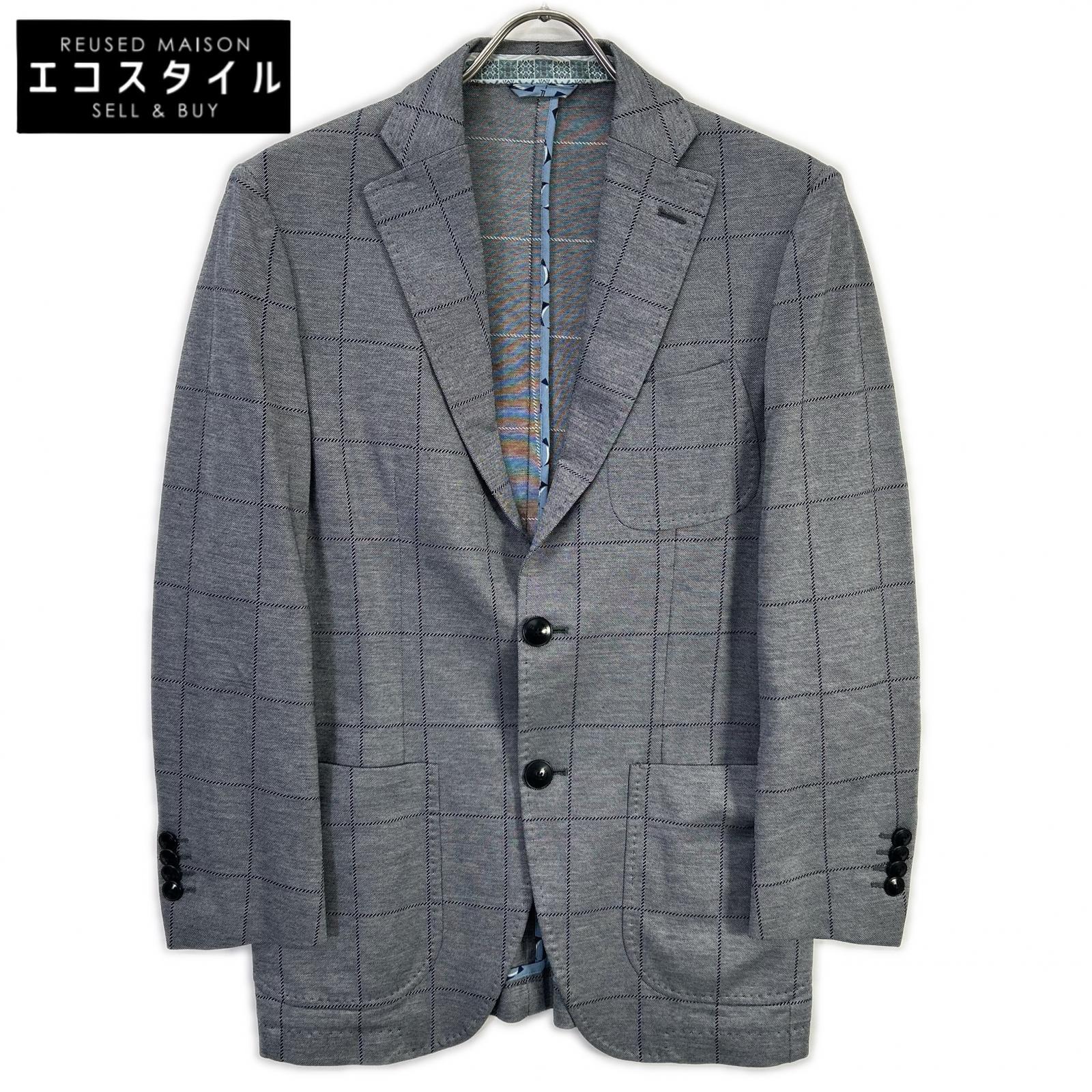 ETRO エトロ グレー チェック柄 NUOVO JERSEY チェック2Bテーラードジャケット ジャケット