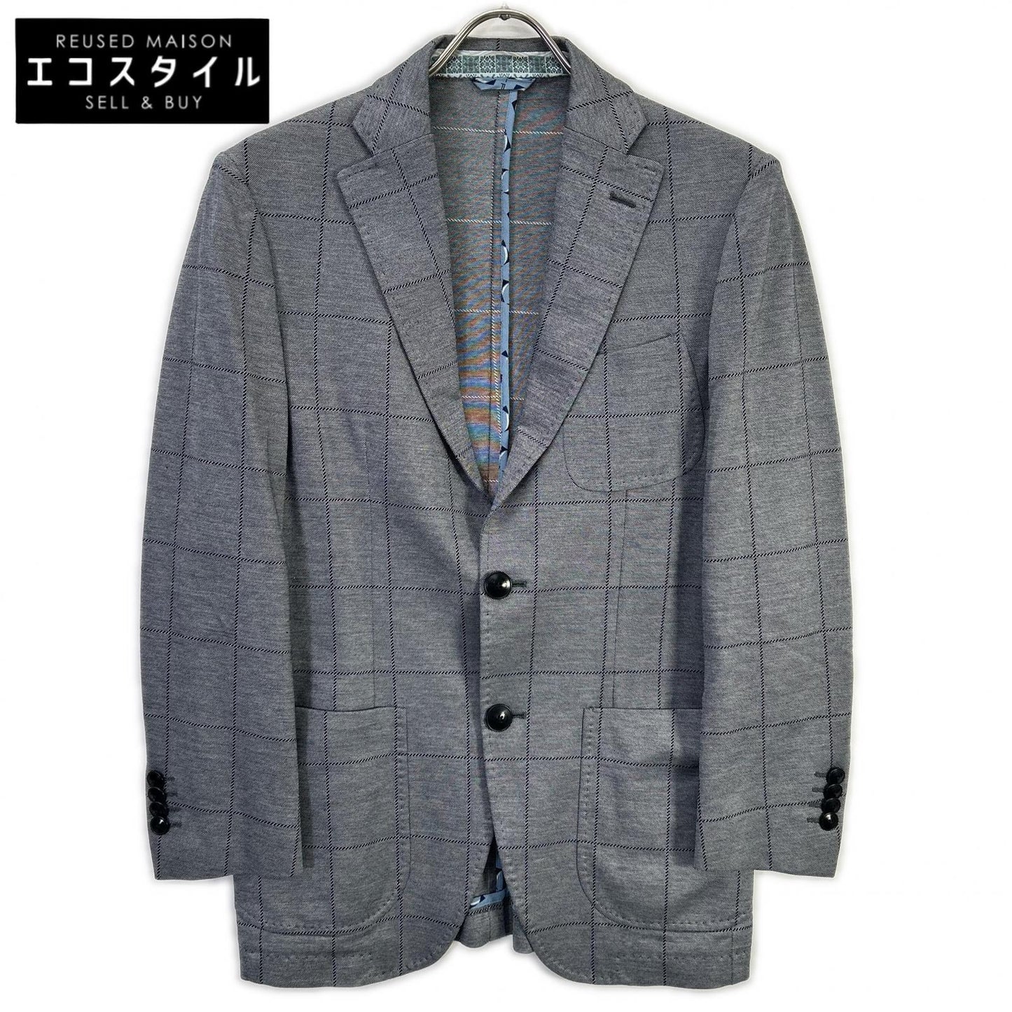 ETRO エトロ グレー チェック柄 NUOVO JERSEY チェック2Bテーラードジャケット ジャケット