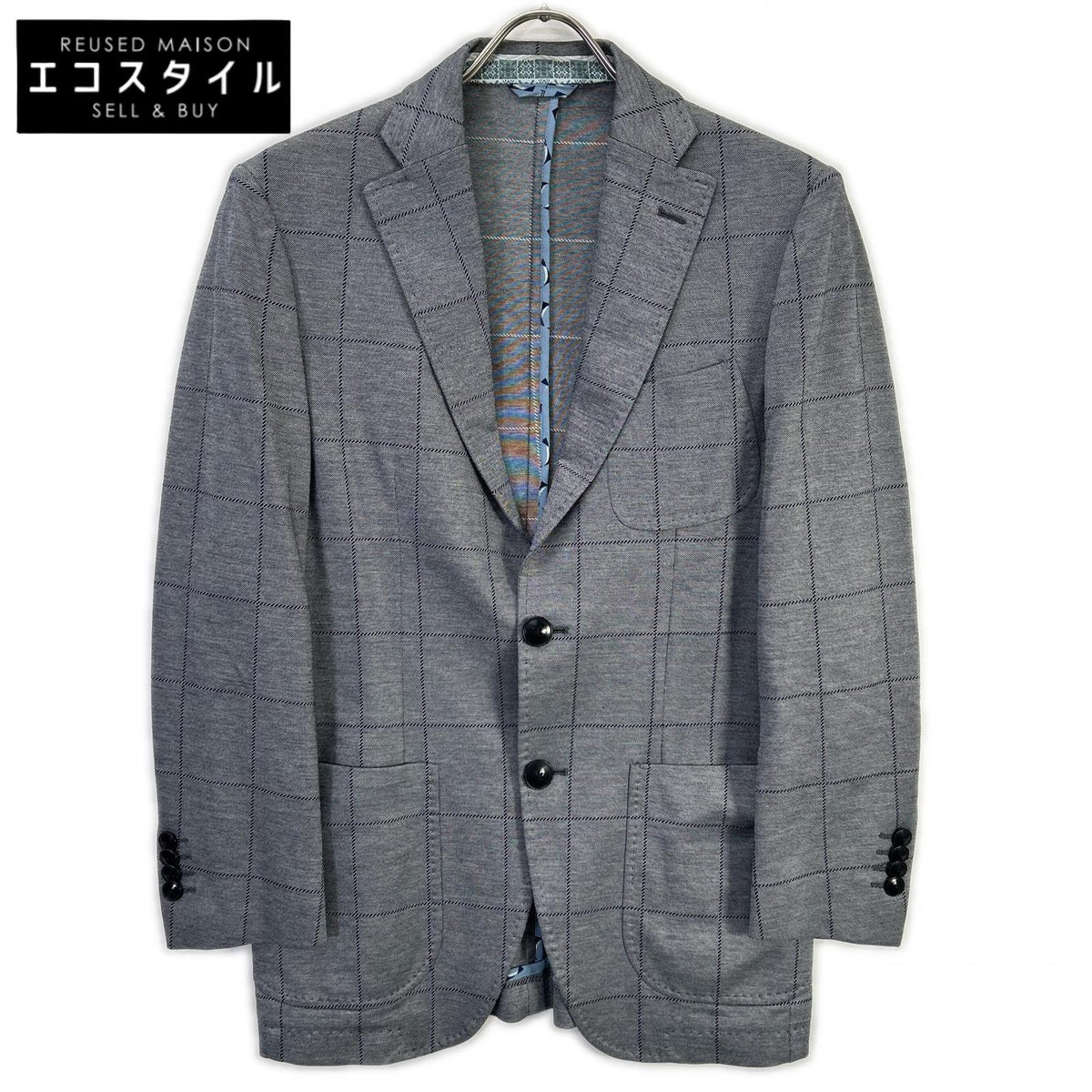 ETRO エトロ グレー チェック柄 NUOVO JERSEY チェック2Bテーラードジャケット ジャケット