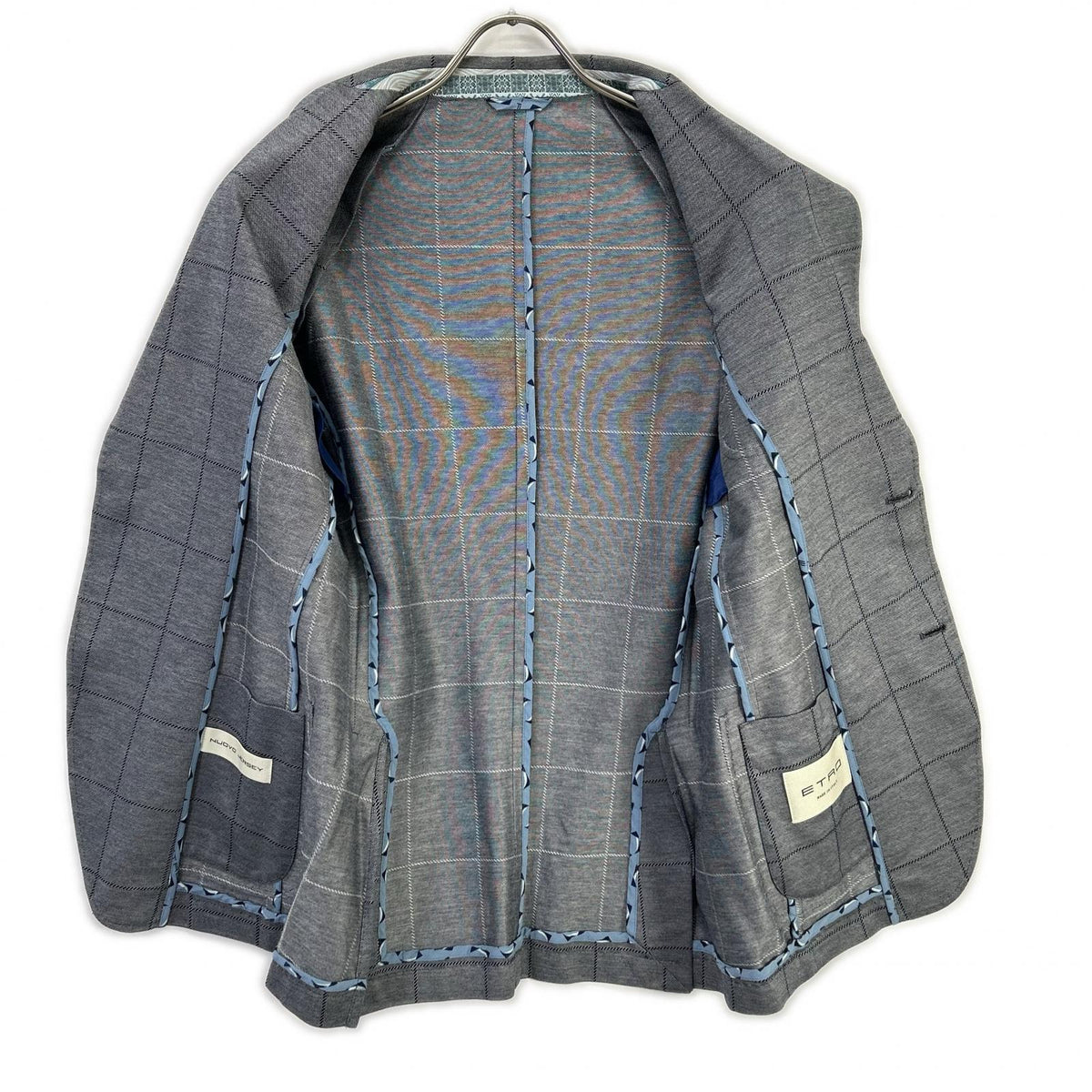 ETRO エトロ グレー チェック柄 NUOVO JERSEY チェック2Bテーラードジャケット ジャケット