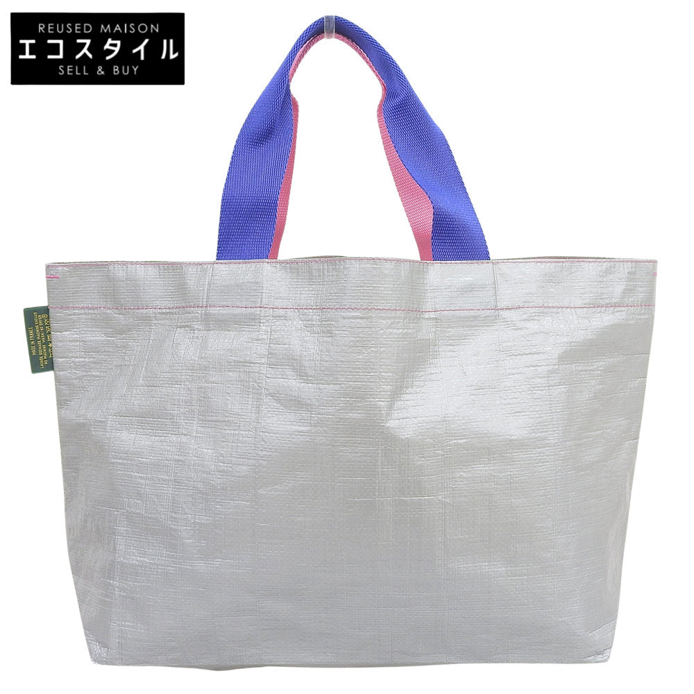 Herve Chapelier エルベシャプリエ 新品同様 マルシェバッグ トートバッグ レディース グレー×ピンク×ブルー 2012pp トートバッグ